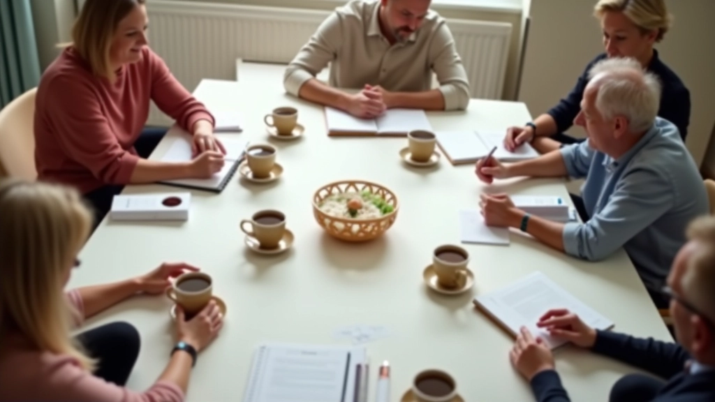 Community gathering with people of diverse ages sharing a meal and connecting at a table