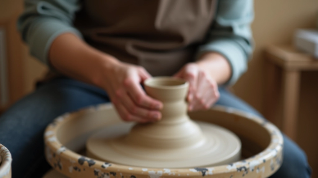 Hands shaping clay on a pottery wheel, discovering meaningful creative hobbies for retirement