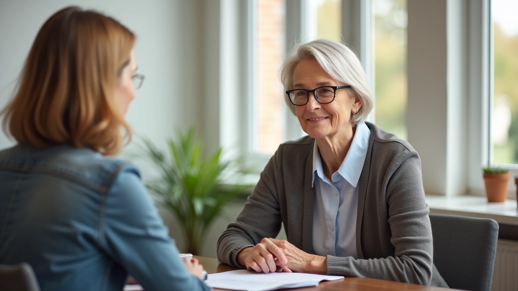 Professional woman in career transition discussing retirement plans